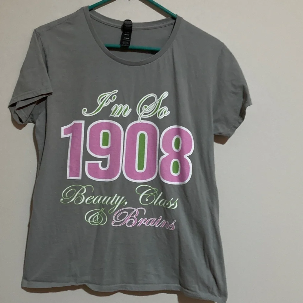Anvil Gray Tee with Pink and Green Print